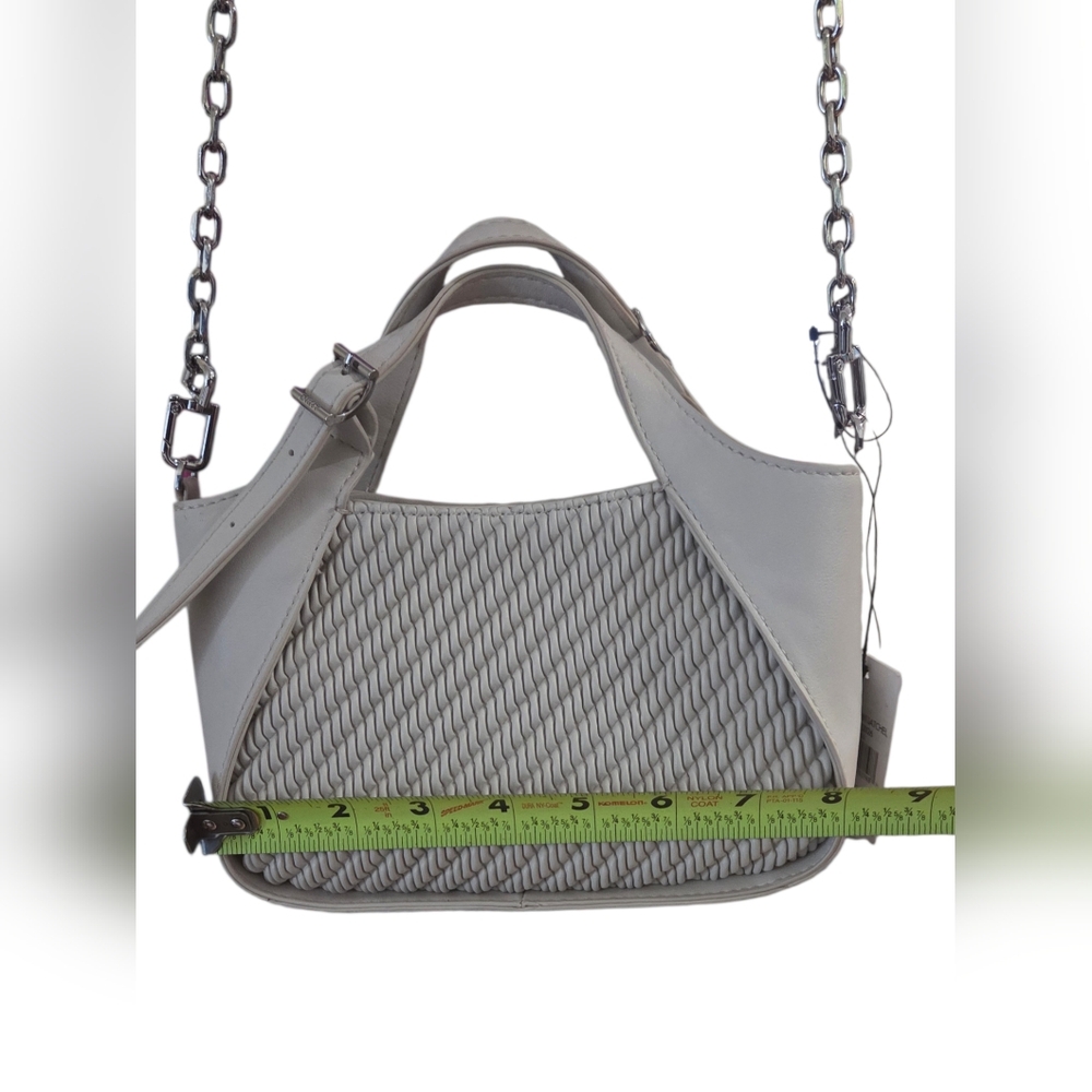 DKNY Miren Mini Satchel Off-white Woven Bag Detachable Silver Crossbody Chain - Picture 3 of 11